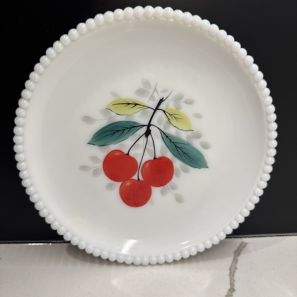 Westmoreland Hand Painted Milk Glass Beaded Edge 7.5" Plate
